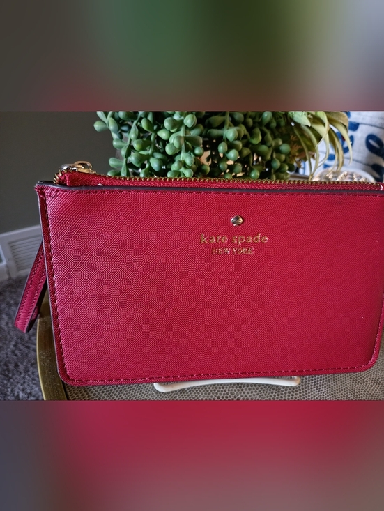 kate spade Handbags - Kate Spade Red Medium Size Wristlet, Dot Interior, 5.2"X 8.2"